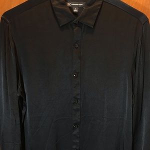 International Concepts Silky Black Button Down